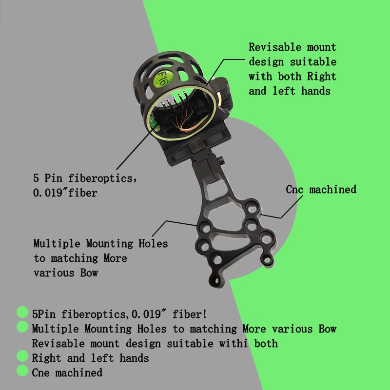 Compound Bow Sight 5 Pin Fiber Optic - F16 Bileşik Yay Nişangahı Ayarlanabilir 5-Pin