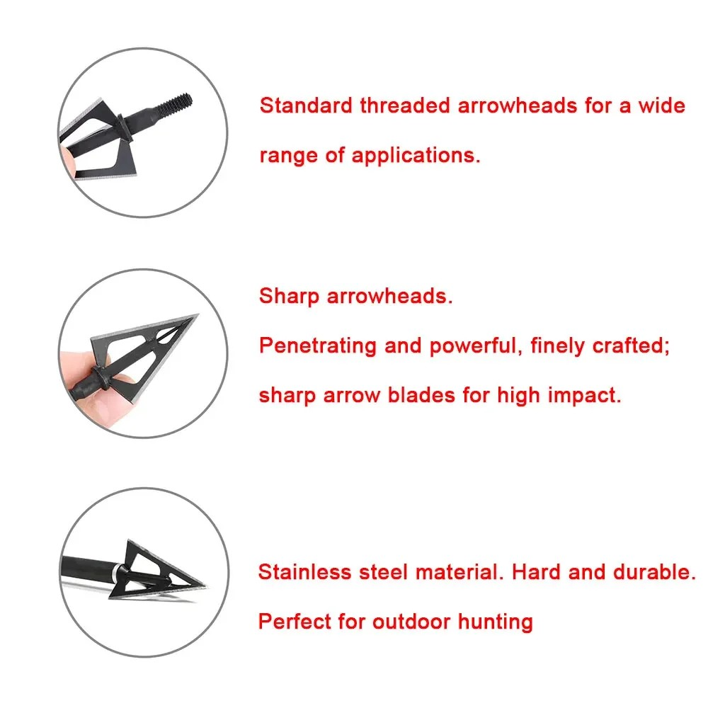 Avcılık Broadhead Uçları 12 ad - Broadheads 100 Grain 3 Blade Hunting incelemesi ve fiyatı